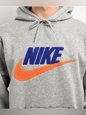 Nike Club Fleece Chenille Futura Pullover Hoodie textured purple /orange logo L